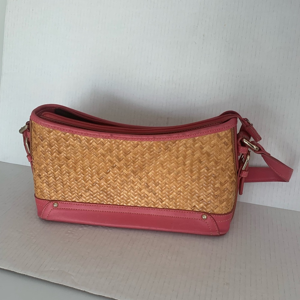 Etienne Aigner rattan & pink leather shoulder purse